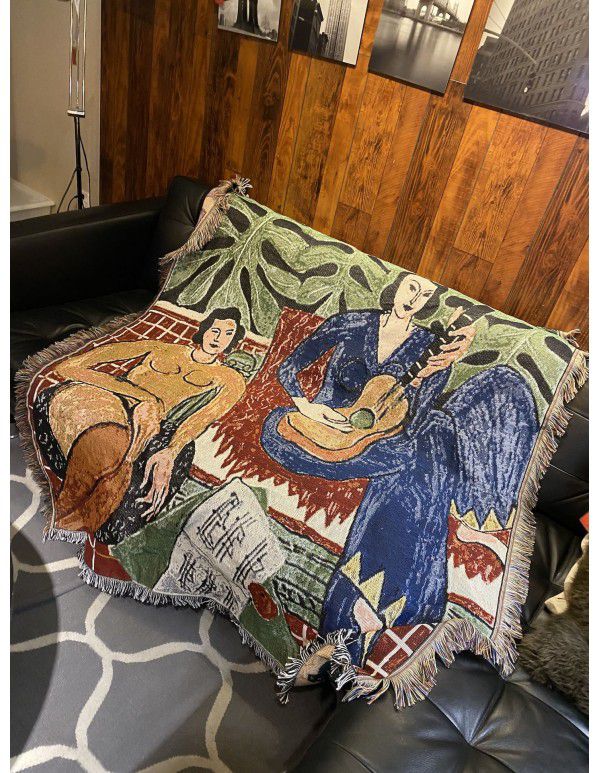 Art oil painting style Matisse guitar woman tapestry casual blanket sofa blanket blanket field grass carpet