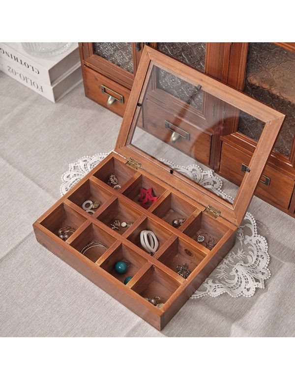 12 lattice antique solid wood jewelry box storage box wooden jewelry box storage box lattice glass covered wooden box