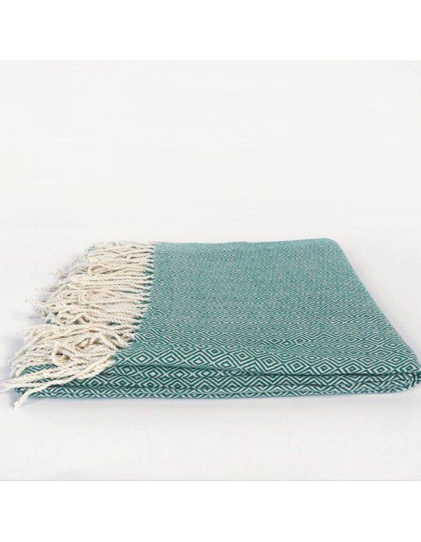 Luxury dark green sofa blanket bed towel bed blanket light green model room blanket thousand bird grid knitting bed blanket