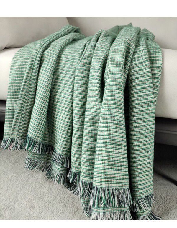 Luxury dark green sofa blanket bed towel bed blanket light green model room blanket thousand bird grid knitting bed blanket