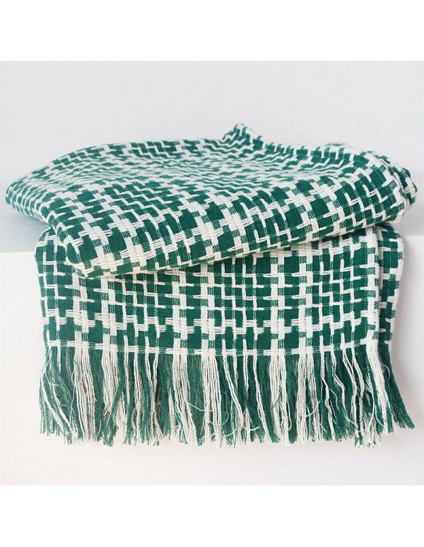 Luxury dark green sofa blanket bed towel bed blanket light green model room blanket thousand bird grid knitting bed blanket