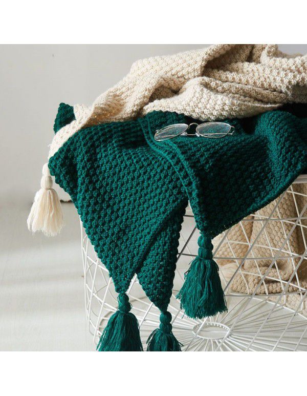 Waffle blanket ins wind sofa blanket office nap tassel ball wool leisure air conditioning blanket