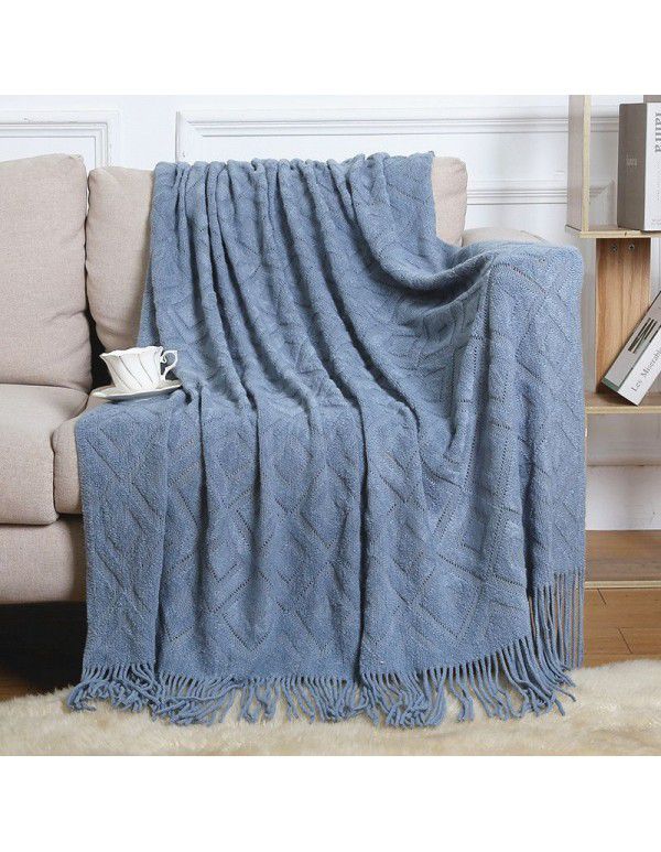 Summer air conditioning blanket knitting blanket thousand bird pattern tassel sofa blanket small blanket bed tail American wool nap blanket