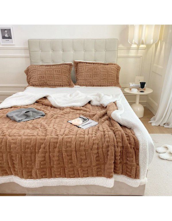 Cross border cashmere blanket thickened double layer jacquard taff blanket siesta blanket flannel blanket