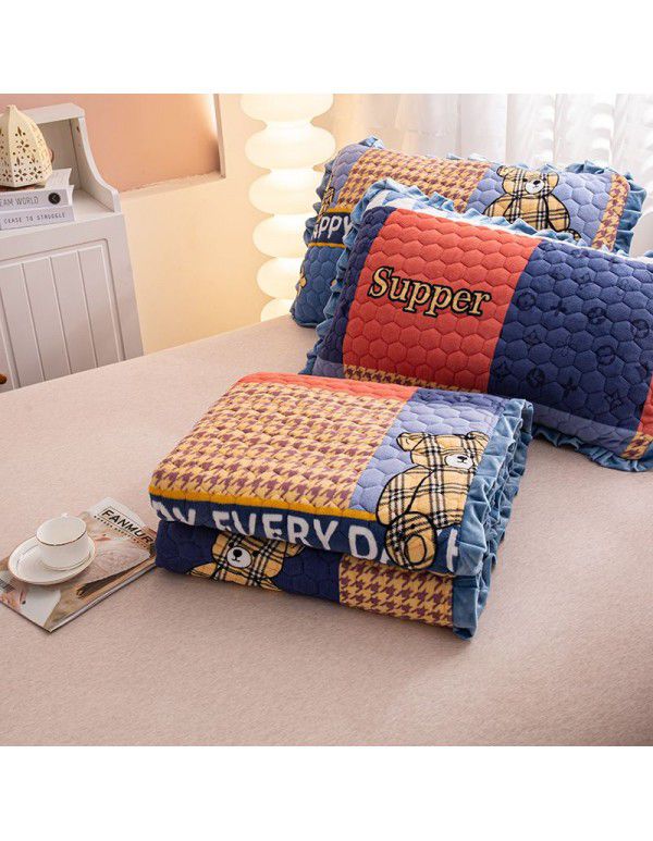 Factory direct sales thickened bed cover autumn and winter milk velvet cotton cover blanket three piece set crystal velvet single bed cover blanket wholesale
