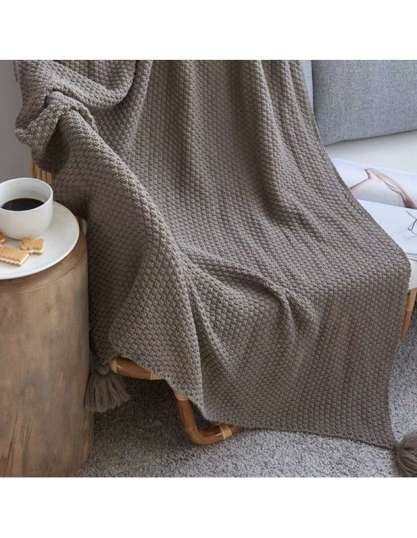 Waffle blanket ins wind sofa blanket office nap tassel ball wool leisure air conditioning blanket