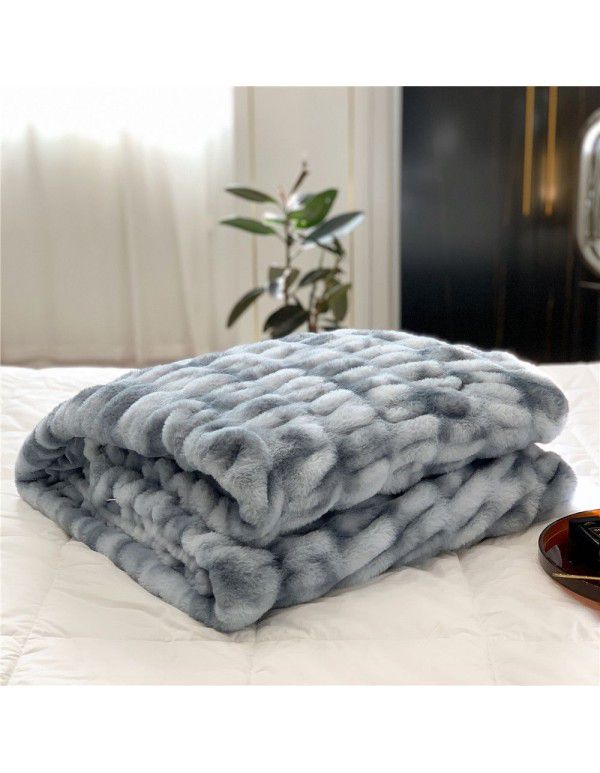 High grade imitation fur blanket comfortable skin friendly bubble rabbit blanket winter sofa blanket leisure blanket light luxury bed tail blanket 