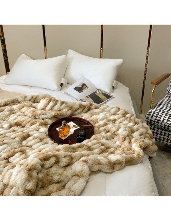 High grade imitation fur blanket comfortable skin friendly bubble rabbit blanket winter sofa blanket leisure blanket light luxury bed tail blanket 