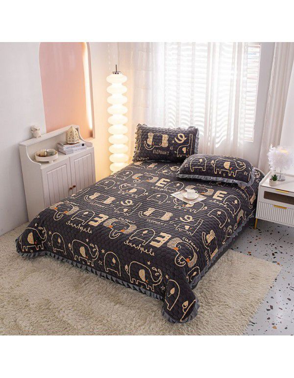 Factory direct sales thickened bed cover autumn and winter milk velvet cotton cover blanket three piece set crystal velvet single bed cover blanket wholesale