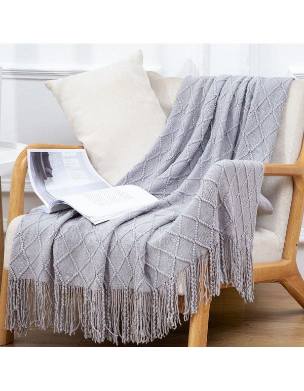 Summer air conditioning blanket knitting blanket thousand bird pattern tassel sofa blanket small blanket bed tail American wool nap blanket