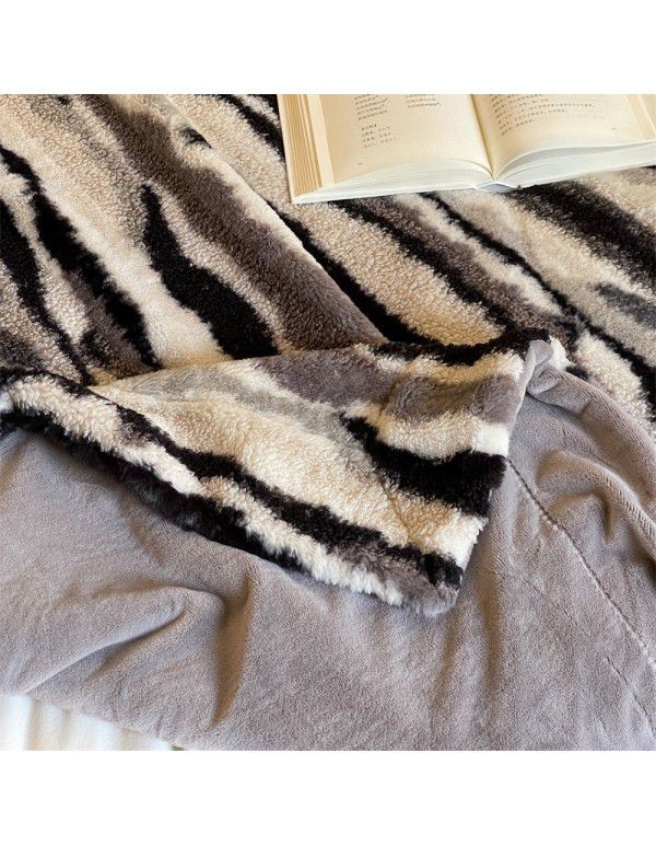 Modern simple and luxurious tie dyed zebra rabbit hair sheep curly wool Magirami blended blanket nap blanket sofa blanket
