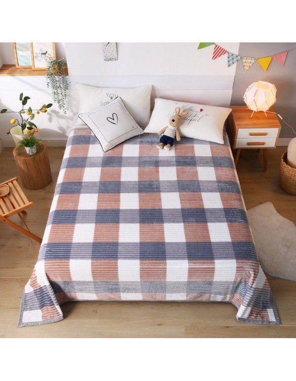 New striped blanket coral blanket student dormitory single blanket double enlarged blanket blanket