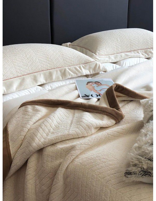 Warm in autumn and winter, plain milk wool blanket thickened nap blanket, plush herringbone pattern jacquard cover blanket in office