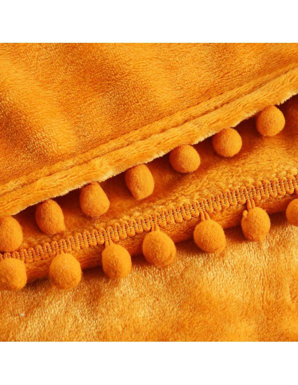 Solid color flannel ball blanket wholesale solid color tassel blanket office wool ball gift blanket blanket