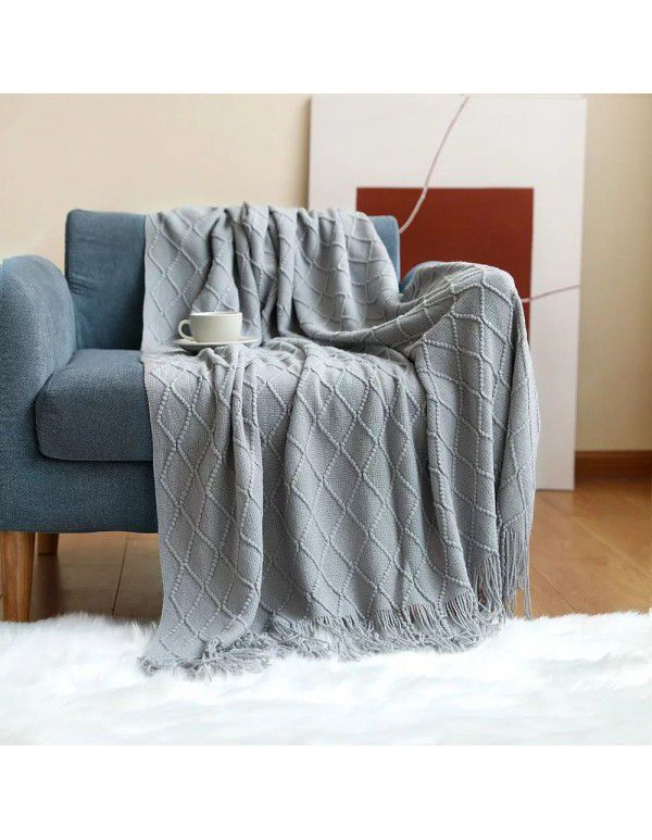  diamond shaped sofa blanket blanket bed tail blanket knitting cross-border blanket air conditioning blanket tassel nap blanket blanket