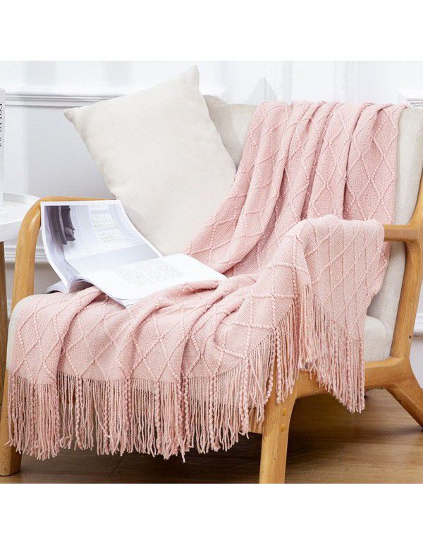 Summer air conditioning blanket knitting blanket thousand bird pattern tassel sofa blanket small blanket bed tail American wool nap blanket