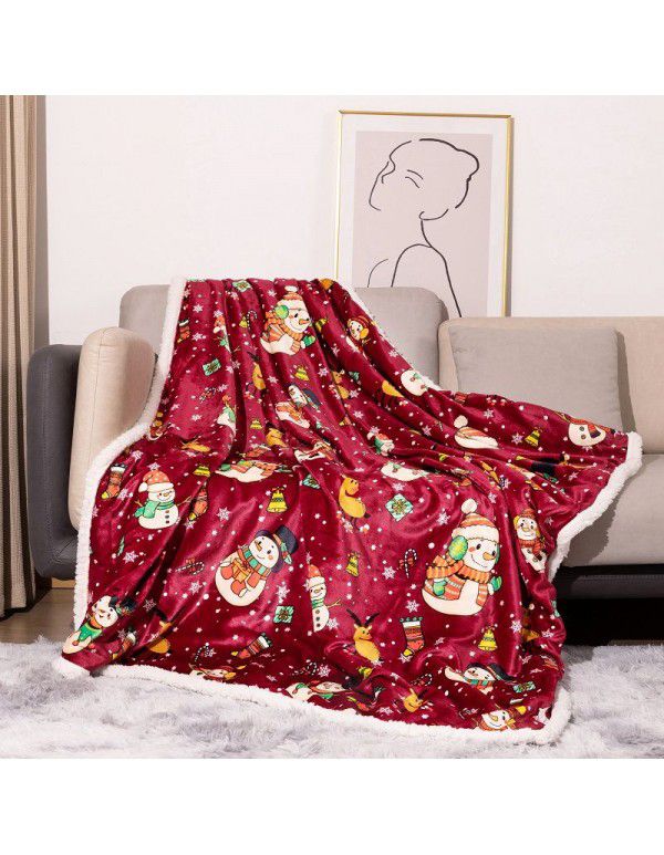 Cross border special flannel Christmas blanket Double layer snow elk Christmas decorative blanket Foreign trade blanket Air conditioning blanket