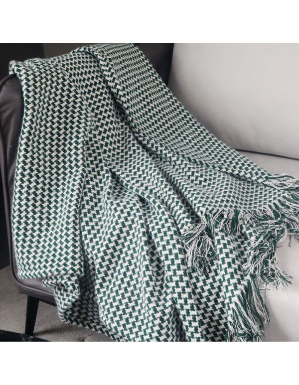 Luxury dark green sofa blanket bed towel bed blanket light green model room blanket thousand bird grid knitting bed blanket
