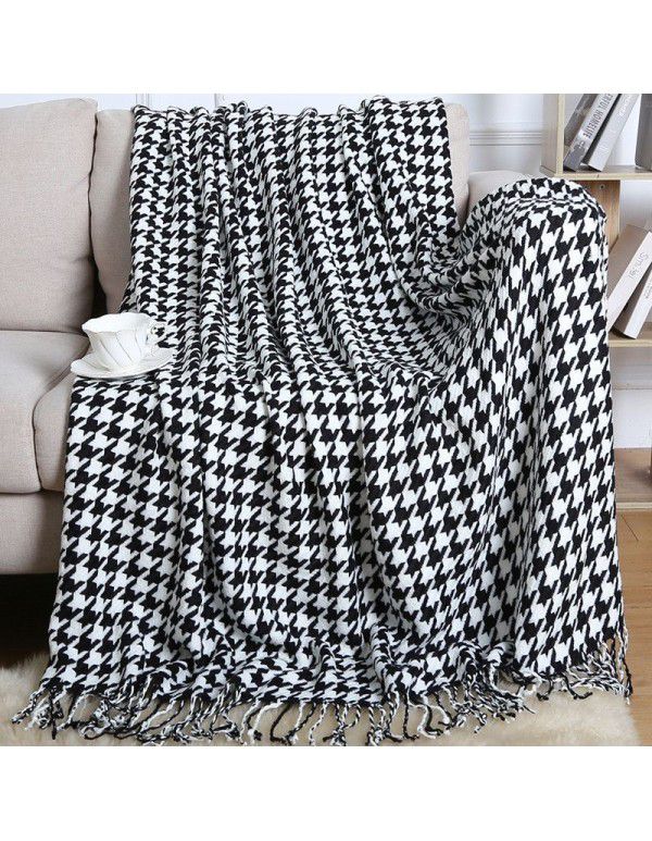 Summer air conditioning blanket knitting blanket thousand bird pattern tassel sofa blanket small blanket bed tail American wool nap blanket