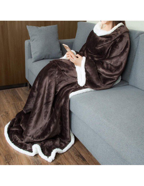 Autumn and winter 2022 fleece pocket plush thickened flannel sofa blanket warm and comfortable solid color household blanket