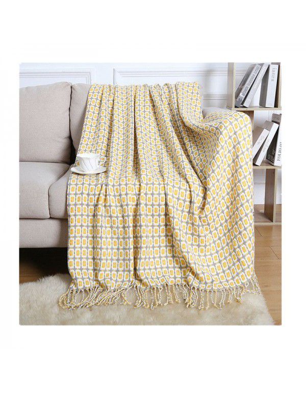 Summer air conditioning blanket knitting blanket thousand bird pattern tassel sofa blanket small blanket bed tail American wool nap blanket