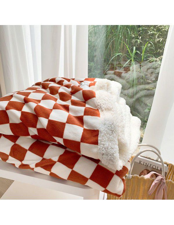 Retro modern checkerboard blanket feather lamb soft waxy sofa blanket office nap summer thin net red