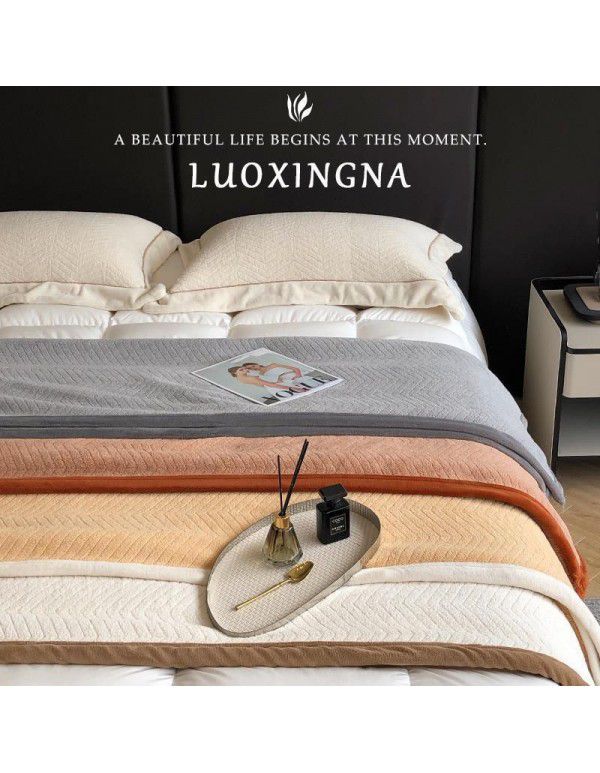 Warm in autumn and winter, plain milk wool blanket thickened nap blanket, plush herringbone pattern jacquard cover blanket in office
