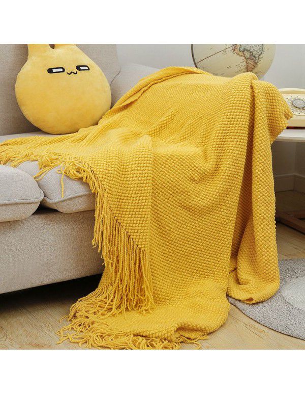 Pure color knitting blanket Home stay bed end decorative blanket blanket bed napkin ins nap air conditioning blanket blanket sofa blanket