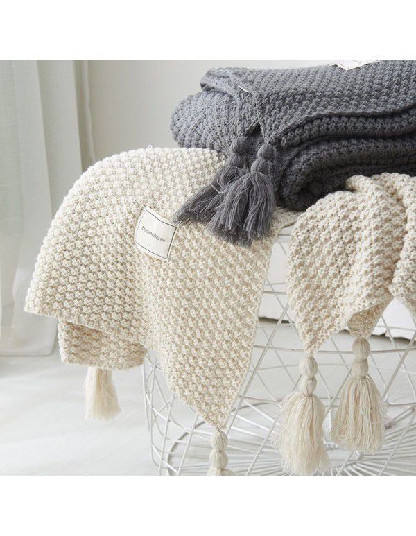 Waffle blanket ins wind sofa blanket office nap tassel ball wool leisure air conditioning blanket