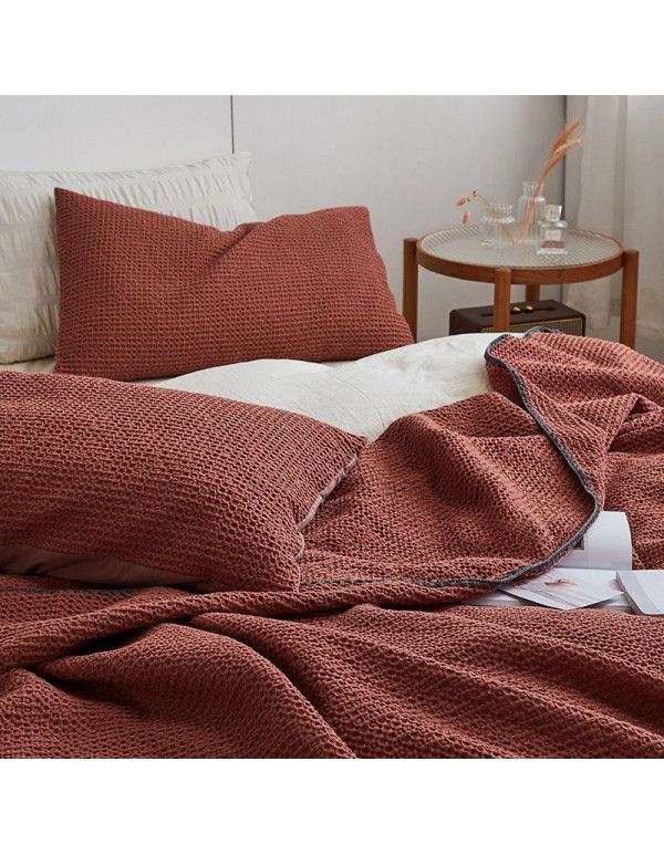 Japanese simple waffle blanket, bedroom towel, cool quilt in summer, solid color, summer thin sofa, air conditioning blanket
