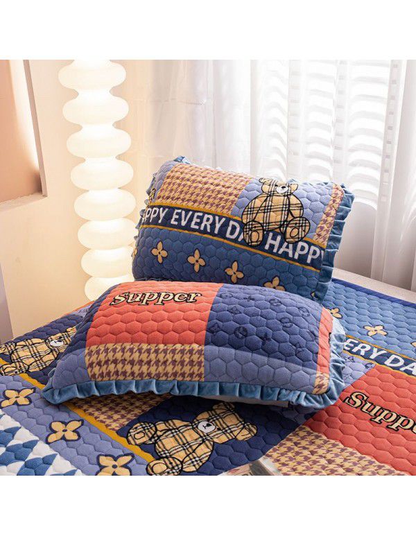 Factory direct sales thickened bed cover autumn and winter milk velvet cotton cover blanket three piece set crystal velvet single bed cover blanket wholesale