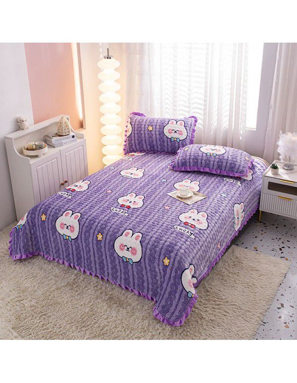 Factory direct sales thickened bed cover autumn and winter milk velvet cotton cover blanket three piece set crystal velvet single bed cover blanket wholesale