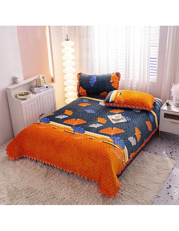 Factory direct sales thickened bed cover autumn and winter milk velvet cotton cover blanket three piece set crystal velvet single bed cover blanket wholesale
