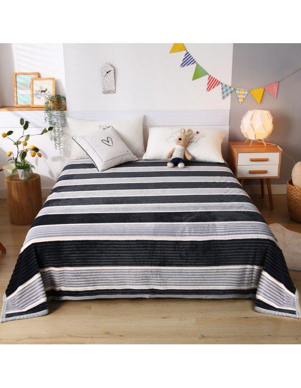New striped blanket coral blanket student dormitory single blanket double enlarged blanket blanket