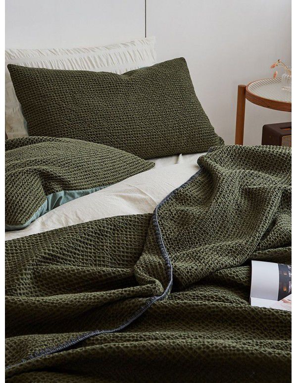 Japanese simple waffle blanket, bedroom towel, cool quilt in summer, solid color, summer thin sofa, air conditioning blanket