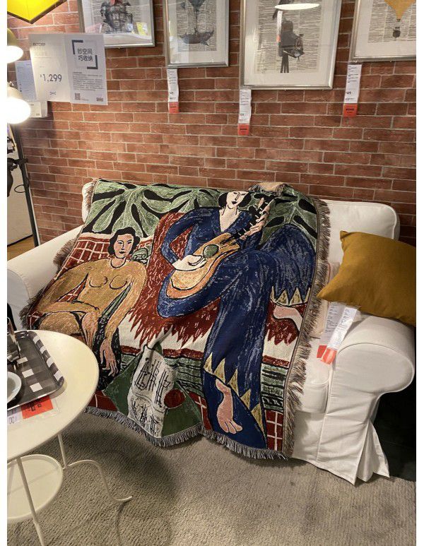 Art oil painting style Matisse guitar woman tapestry casual blanket sofa blanket blanket field grass carpet
