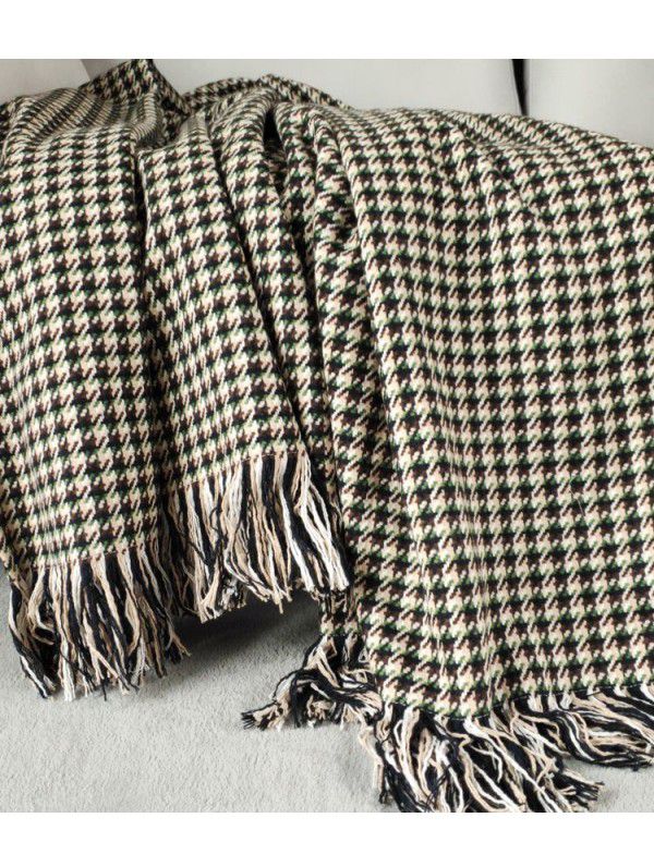 Luxury dark green sofa blanket bed towel bed blanket light green model room blanket thousand bird grid knitting bed blanket