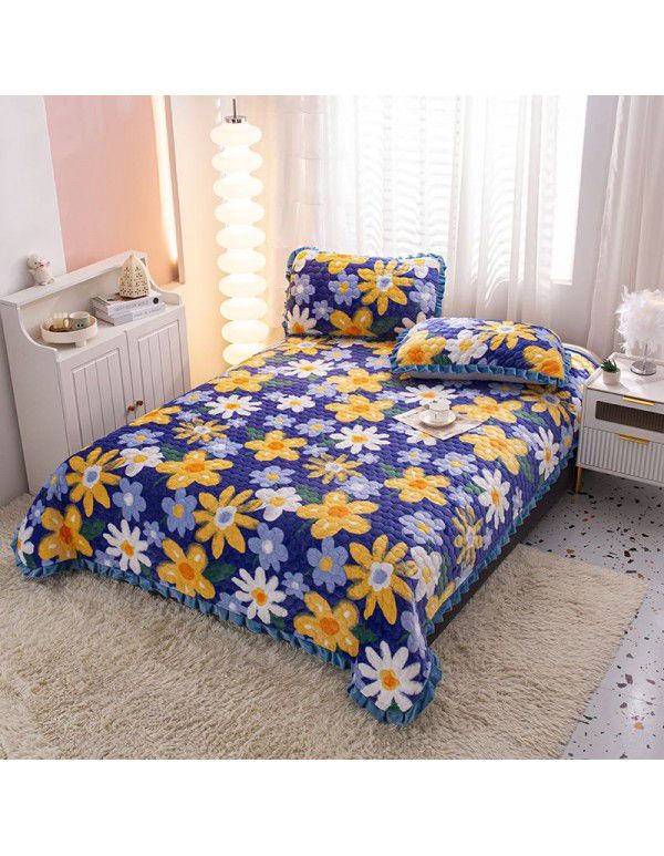 Factory direct sales thickened bed cover autumn and winter milk velvet cotton cover blanket three piece set crystal velvet single bed cover blanket wholesale