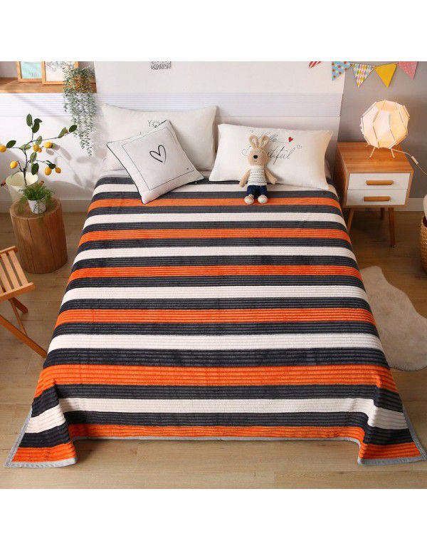 New striped blanket coral blanket student dormitory single blanket double enlarged blanket blanket