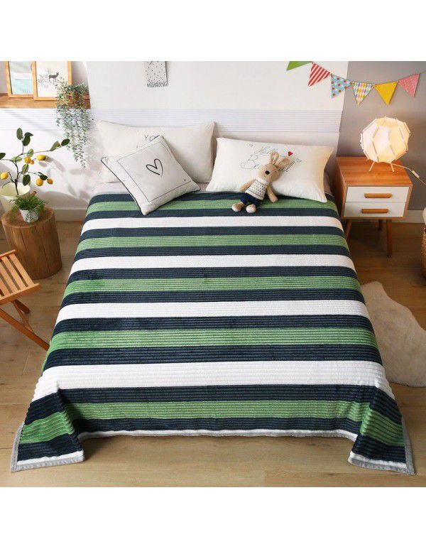 New striped blanket coral blanket student dormitory single blanket double enlarged blanket blanket