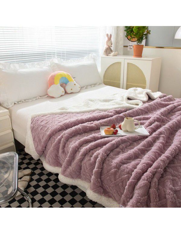 Lamb wool blanket thickened warm milk wool blanket in winter single double cashmere bed sheet coral wool gift box cover blanket