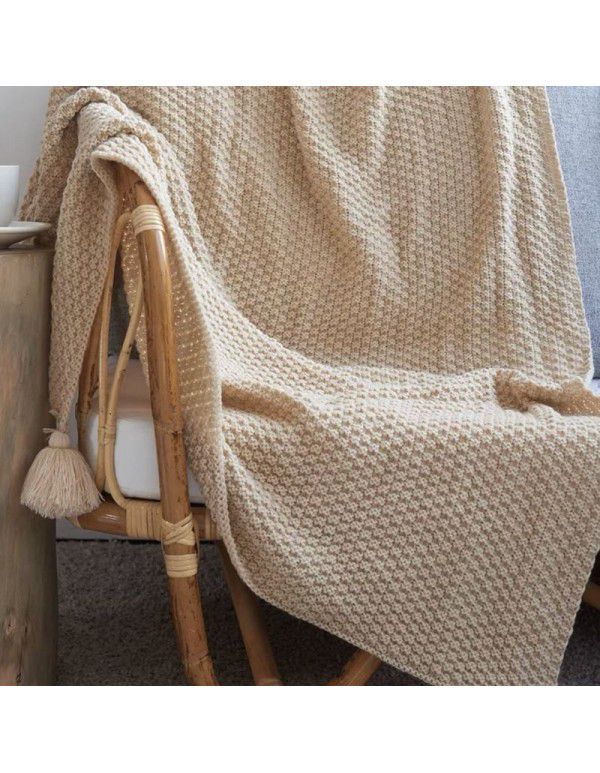 Waffle blanket ins wind sofa blanket office nap tassel ball wool leisure air conditioning blanket