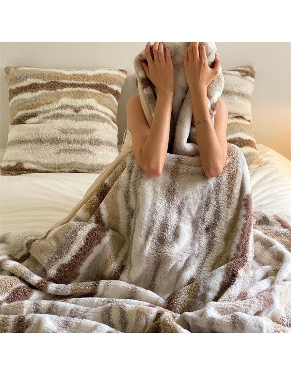 Modern simple and luxurious tie dyed zebra rabbit hair sheep curly wool Magirami blended blanket nap blanket sofa blanket