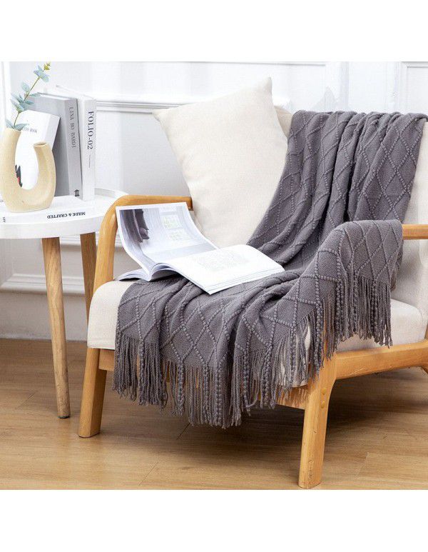Summer air conditioning blanket knitting blanket thousand bird pattern tassel sofa blanket small blanket bed tail American wool nap blanket