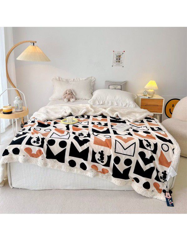 Disney milk cashmere double faced blanket coral wool blanket office nap sofa blanket