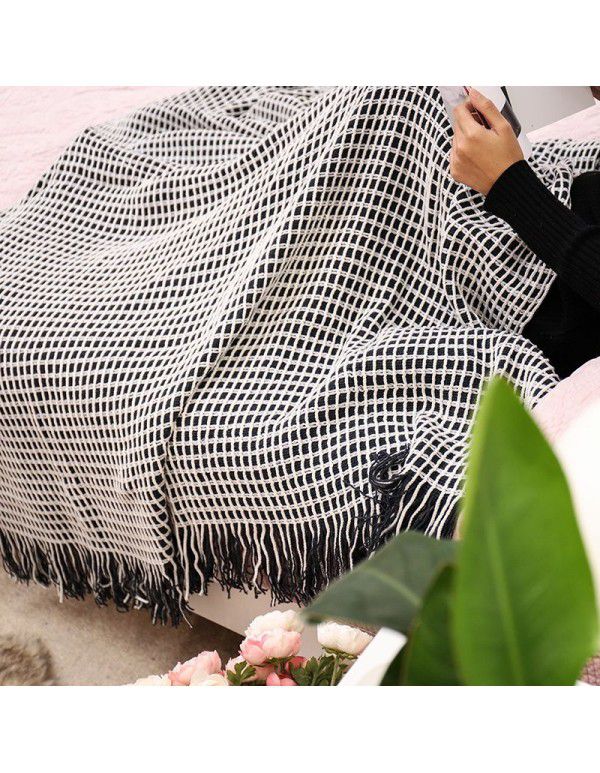 Nordic sofa cover blanket knitting blanket foreign trade blanket waffle blanket fringes scarf lunch break blanket 