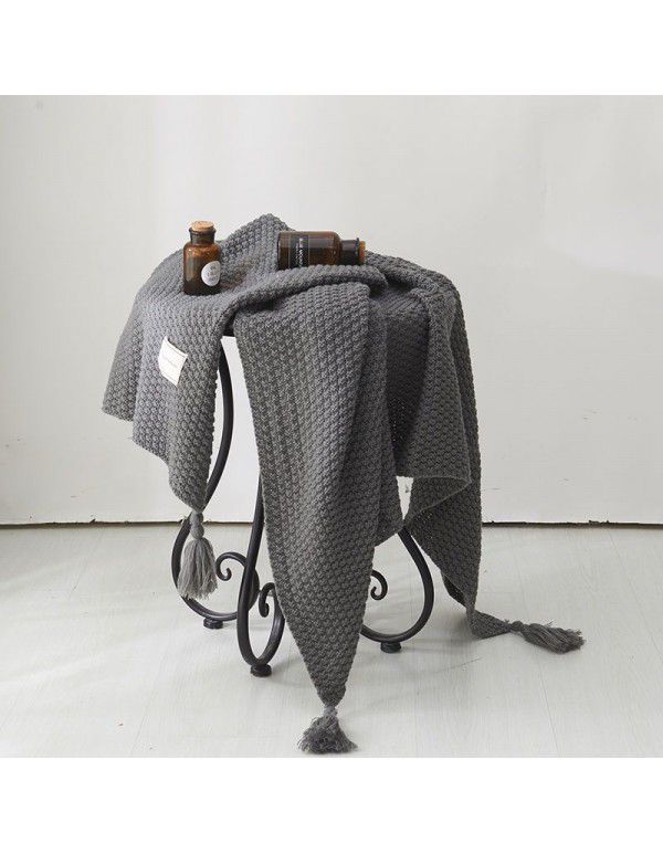Waffle blanket ins wind sofa blanket office nap tassel ball wool leisure air conditioning blanket