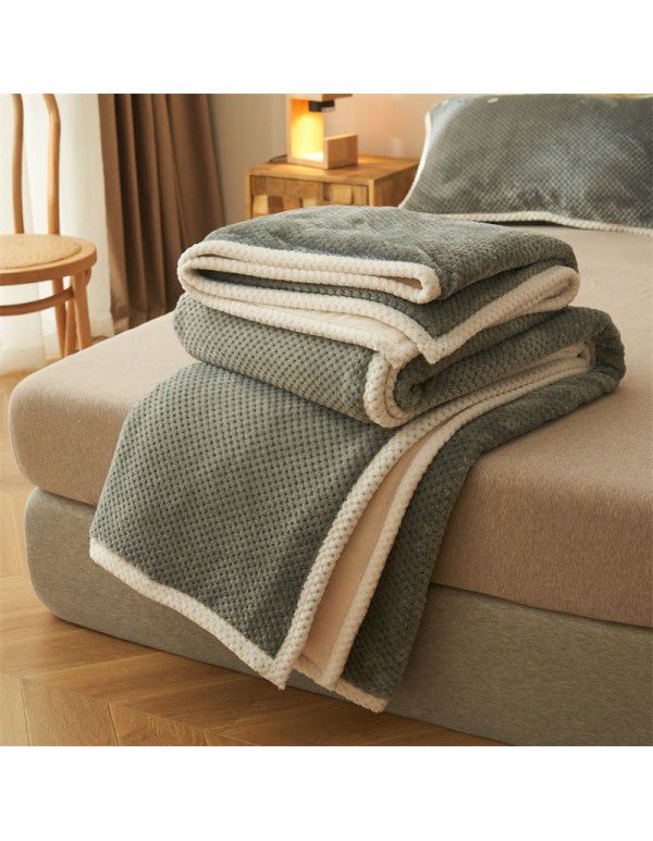 Nordic solid color double-layer blanket thickened cashmere blanket winter sheets flannel nap sofa gift blanket