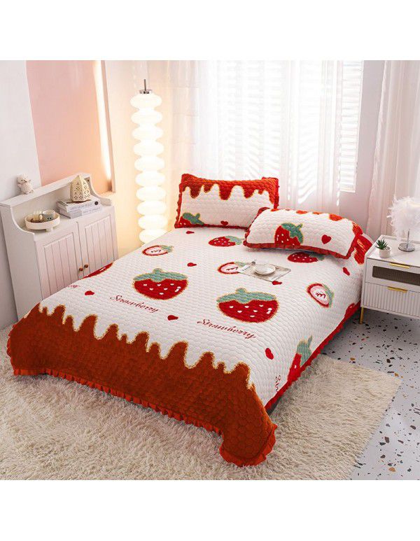 Factory direct sales thickened bed cover autumn and winter milk velvet cotton cover blanket three piece set crystal velvet single bed cover blanket wholesale