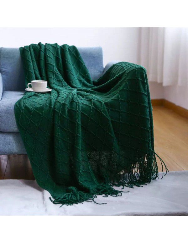  diamond shaped sofa blanket blanket bed tail blanket knitting cross-border blanket air conditioning blanket tassel nap blanket blanket